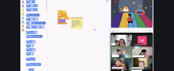 Hu Shin Kai youth members learning programming with Scratch during an online session led by professional instructors