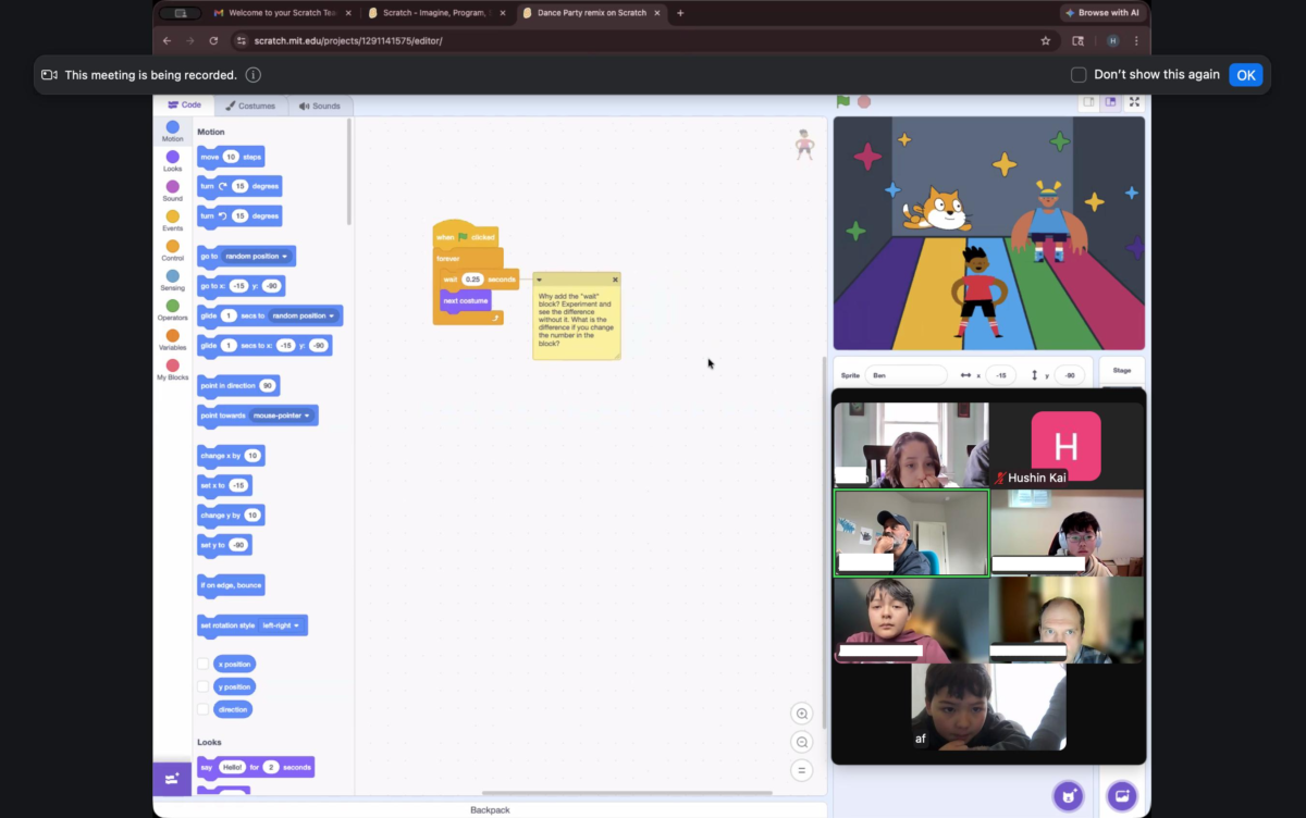 Hu Shin Kai youth members learning programming with Scratch during an online session led by professional instructors